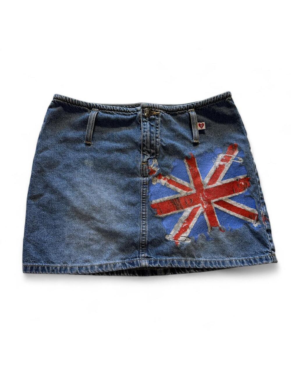 Fragile Jean Co Union Jack Mini Denim Skirt